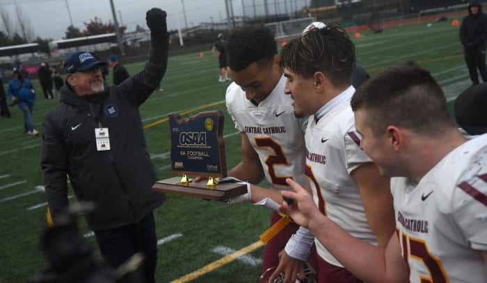 Central Catholic 2021 football 6A champion Taylor Balkom